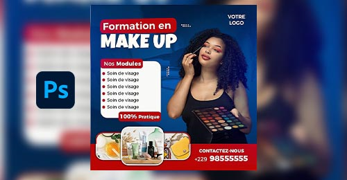 Affiche PSD gratuite pour formation en maquillage