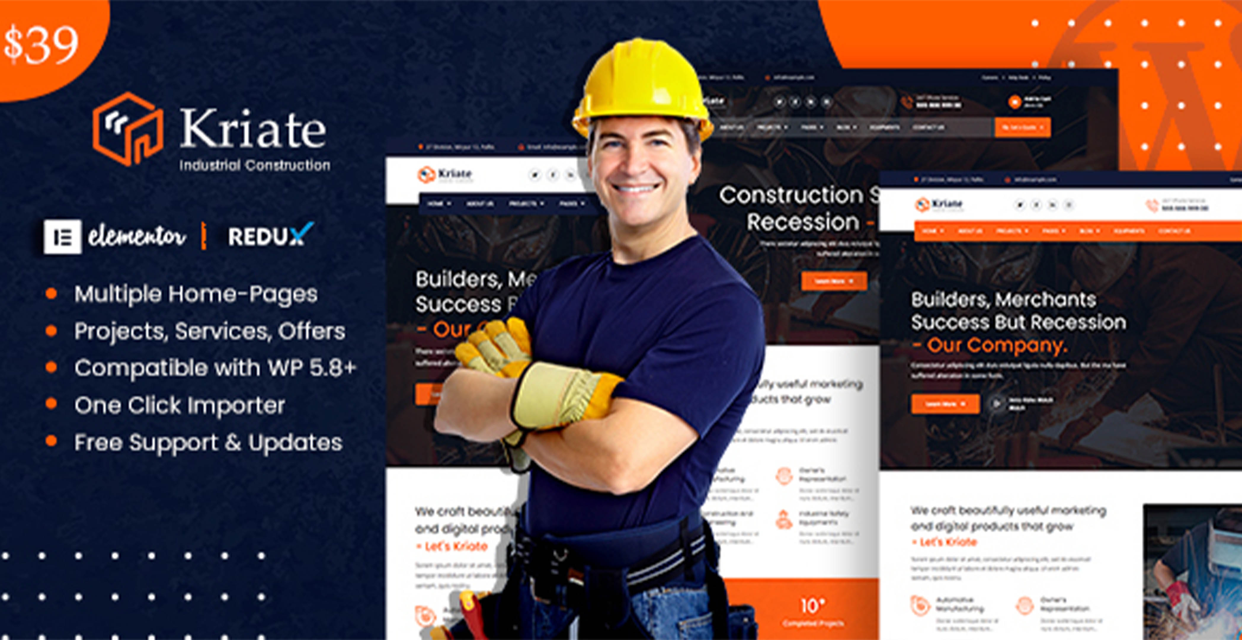 Kriate - Thème WordPress polyvalent pour la construction industrielle