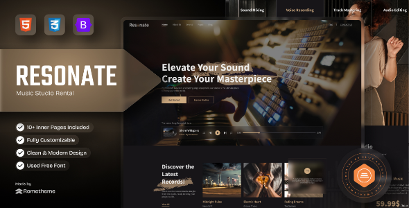 Resonate – Modèle HTML pour production en studio musical