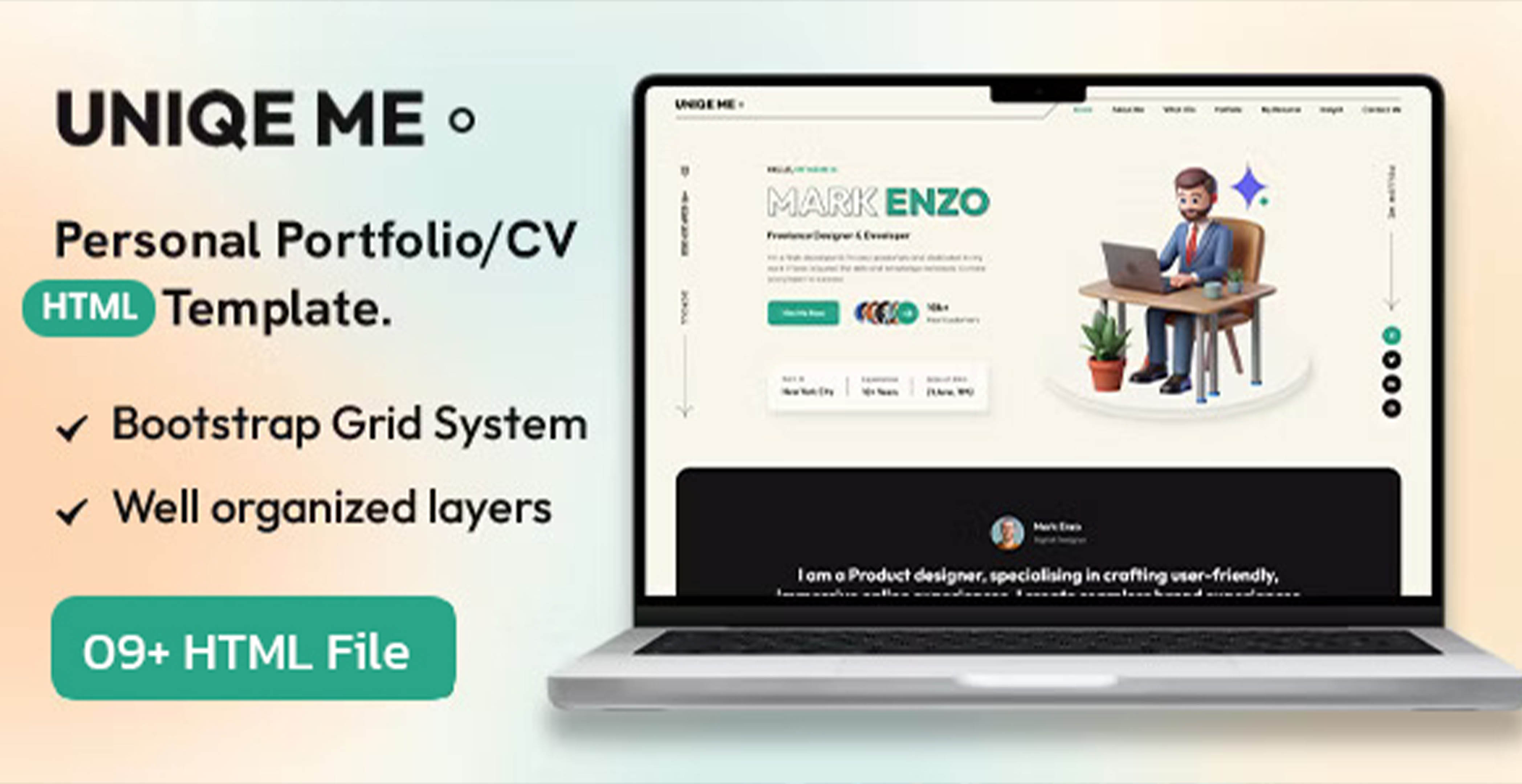 Uniqeme - Modèle HTML de portfolio personnel