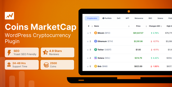 Coins MarketCap - Plugin de crypto-monnaie WordPress