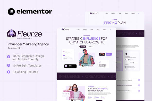 Fleunze Kit de modèles Elementor pour agence de marketing influence
