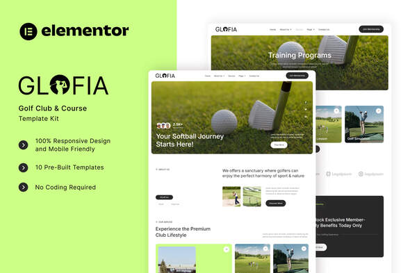 Glofia Kit de modèles Elementor pour club et parcours de golf